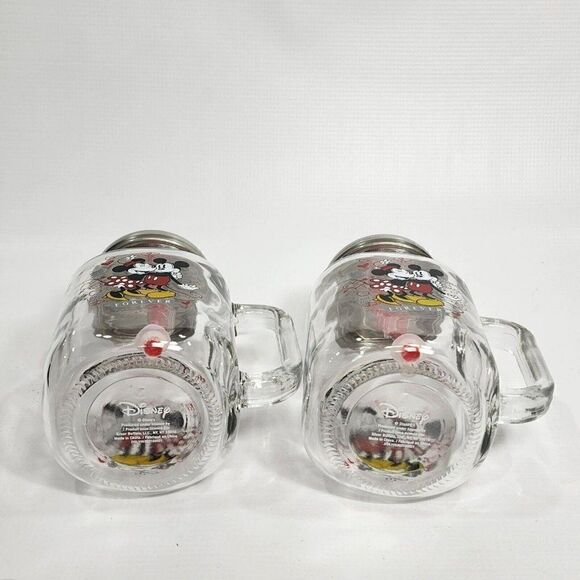 2 Disney Collectible 21 oz Glass Mason Jar Minnie & Mickey ❤️Forever w Straw Lid - Picture 8 of 10